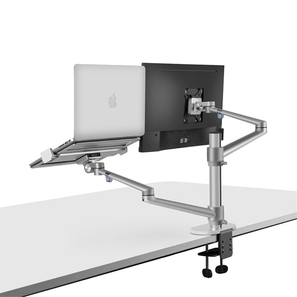 WERGON - Noah - Justerbar Dual Desktop holder - skærm Max 27" / Laptop 11-17" - Sølv