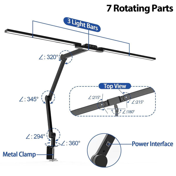 Skrivebordslampe - LED - Tranformerbar med svingarm og holder - 1600 Lumen - Sort