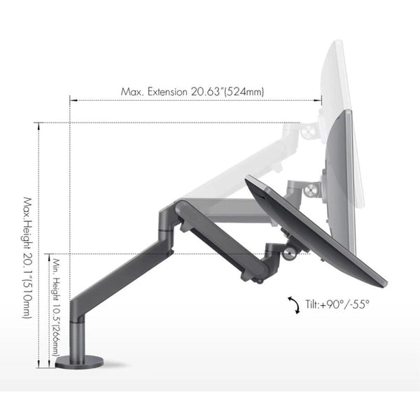 WERGON - Moon - Justerbar holder med Gasfjeder til monitor / LCD skærm op til max 32" - Mørkegrå