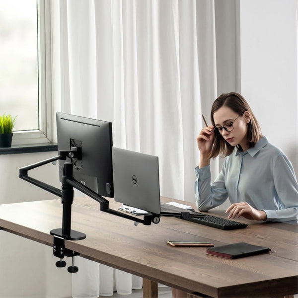 WERGON - Noah - Justerbar Dual Desktop holder - skærm Max 27" / Laptop 11-17" - Sølv